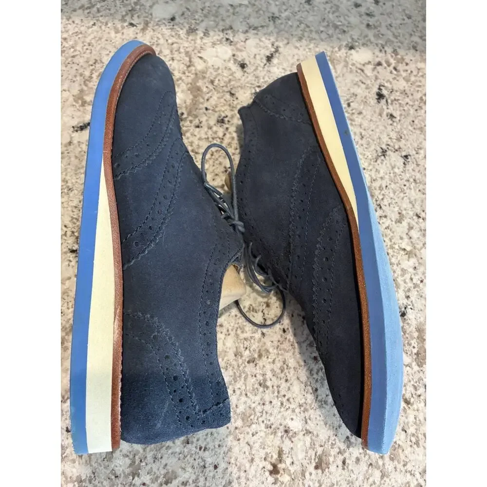 Vintage Polo Ralph Lauren Blue Suede Leather Oxford Casual Shoes 8D JOHNSLY
